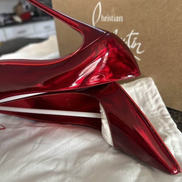 Christian Louboutin Kate 100 Patent Psychic Red Pumps - Picture 7 of 9
